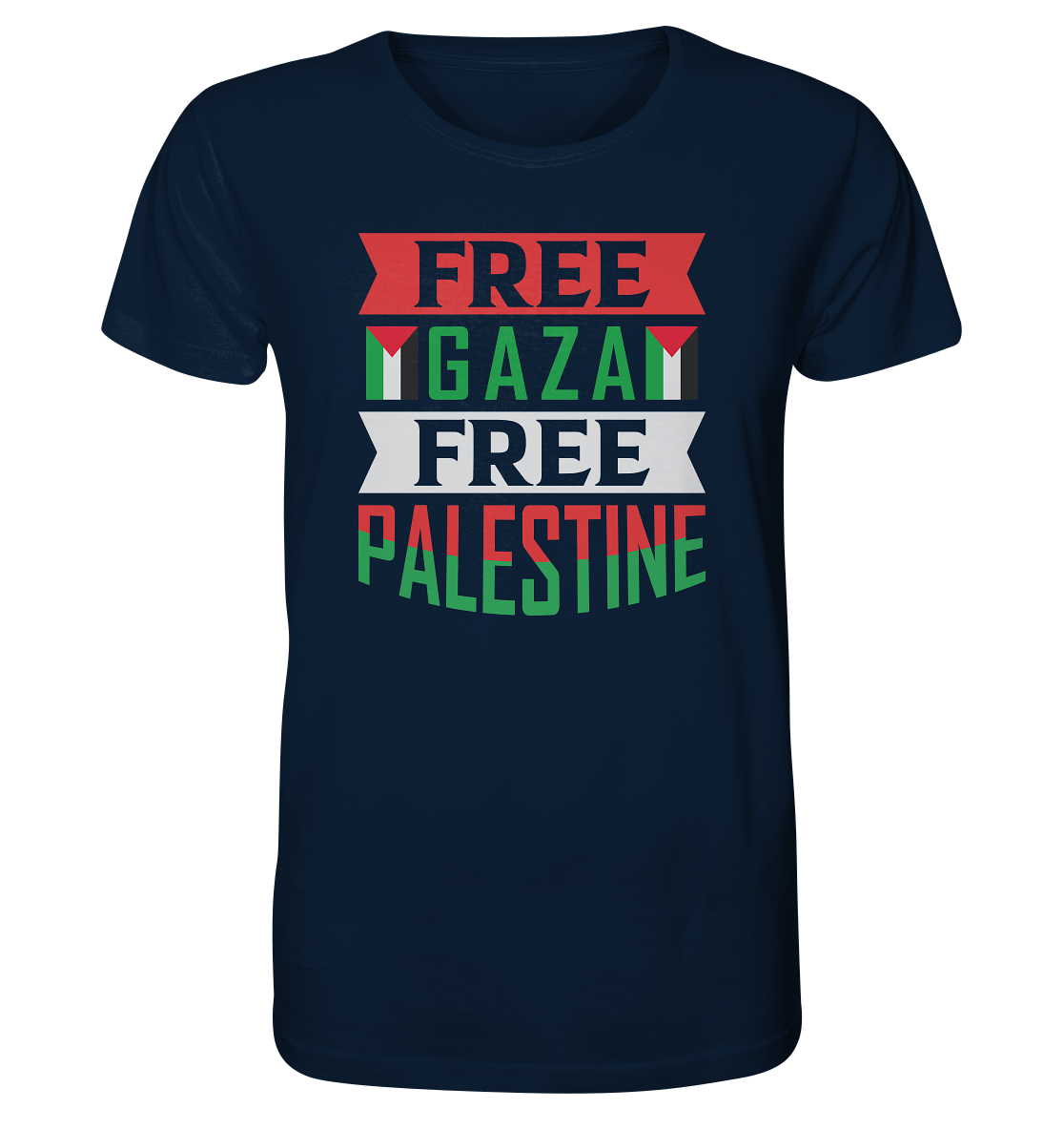 Herren Tshirt in Free Gaza und Free Palestine Schriftzug in frenc navy