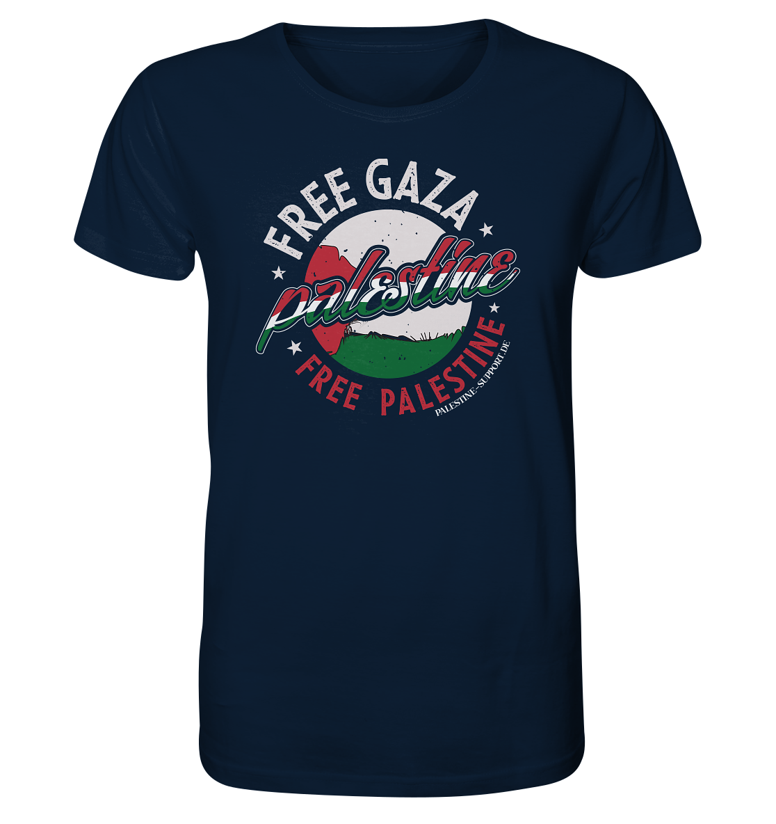 Herren Tshirt mit Free Gaza und Free Palestine Schriftzug im verwaschenen Design in French Navy