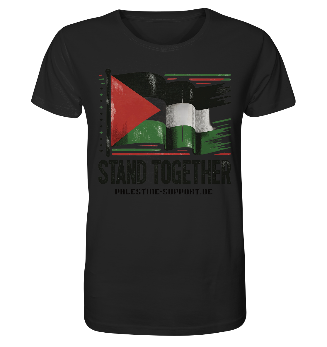 Herren sport shirt mit Stand Together Schriftzug und 3D Palästina Fahne in Black