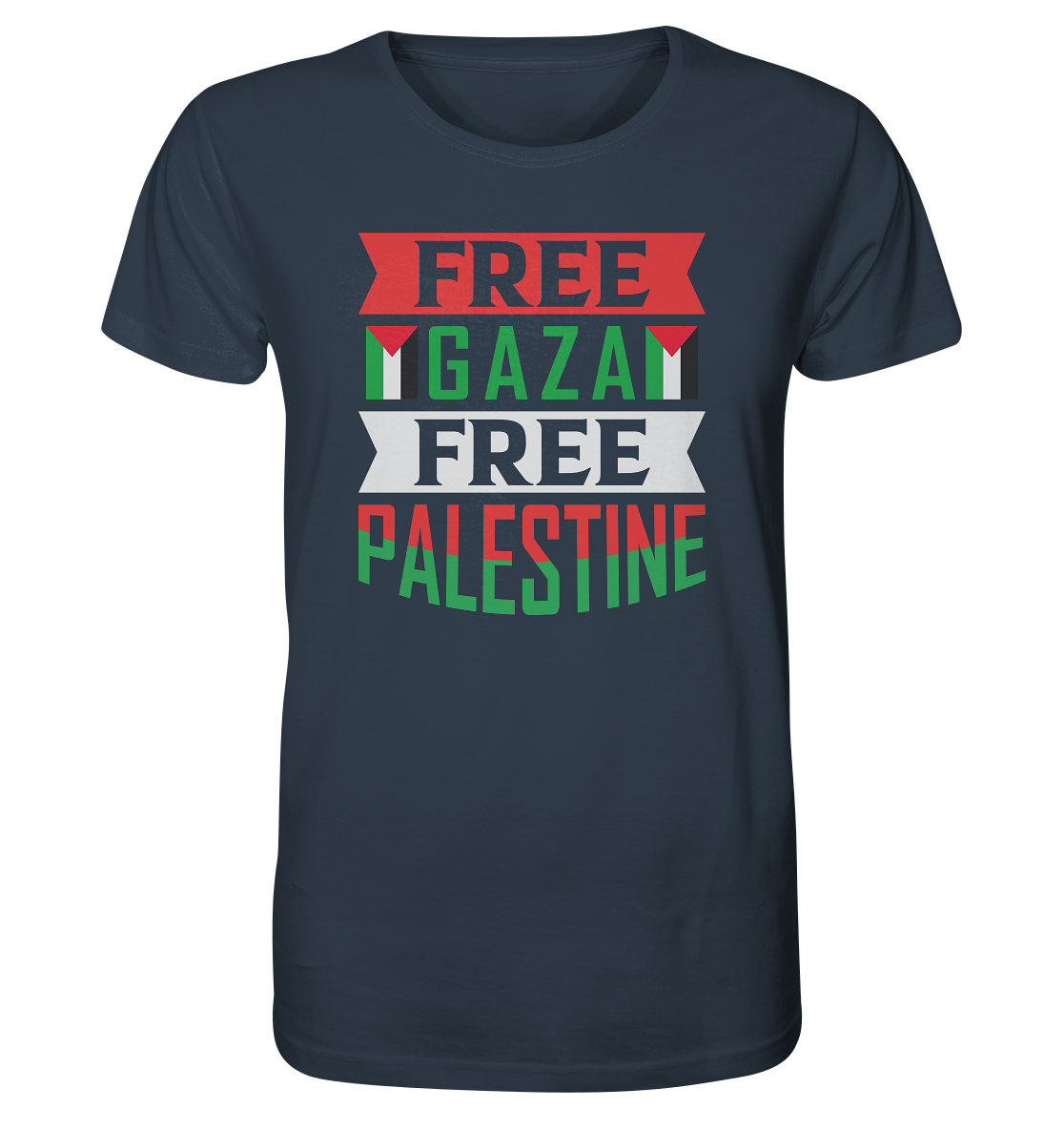 Herren sport Tshirt in Free Gaza und Free Palestine Schriftzug in French Navy
