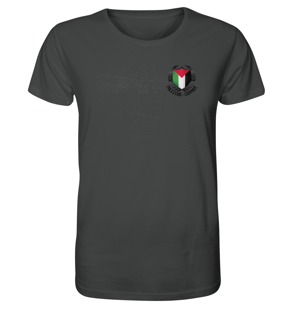 Herren Shirt mit Wappen Aufdruck und Palestine-Support Schriftzug in Anthracite