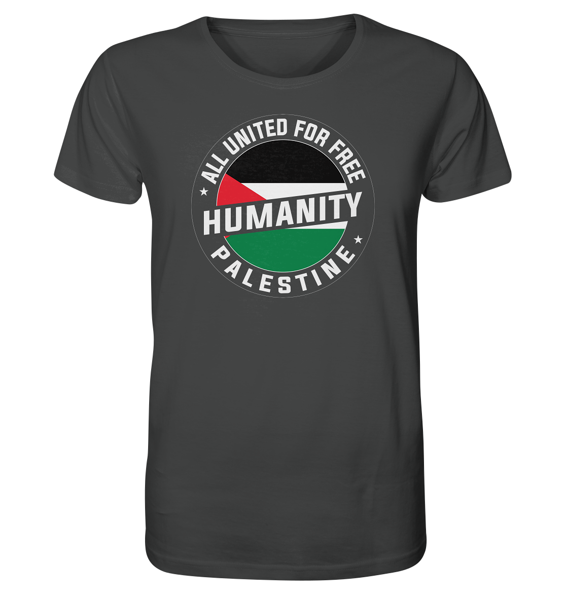 Stilvoller Herren T-Shirt in Anthracite mit Palästina-Symbol – setze ein Zeichen für Solidarität.