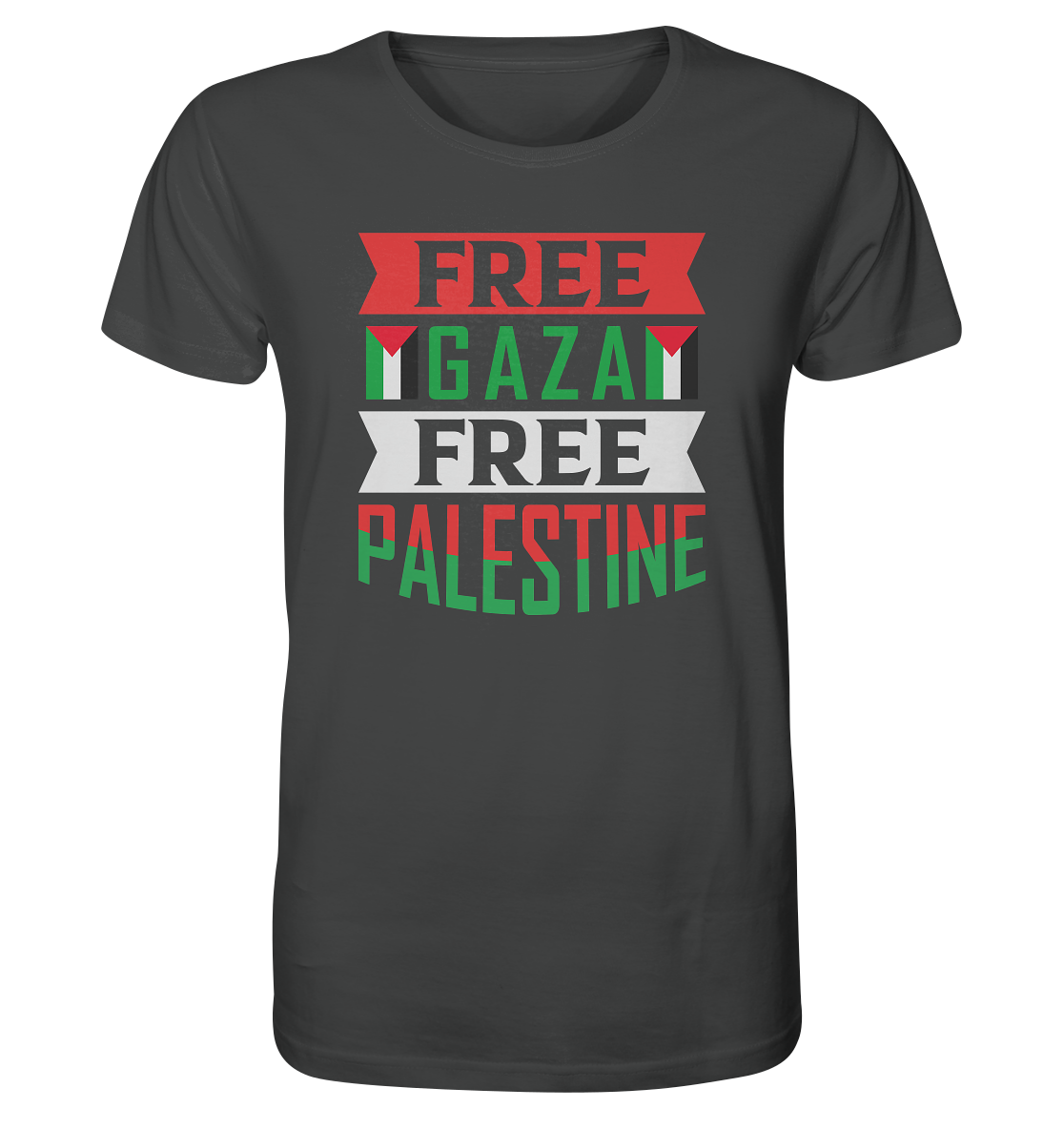 Herren Tshirt in Free Gaza und Free Palestine Schriftzug in Anthracite