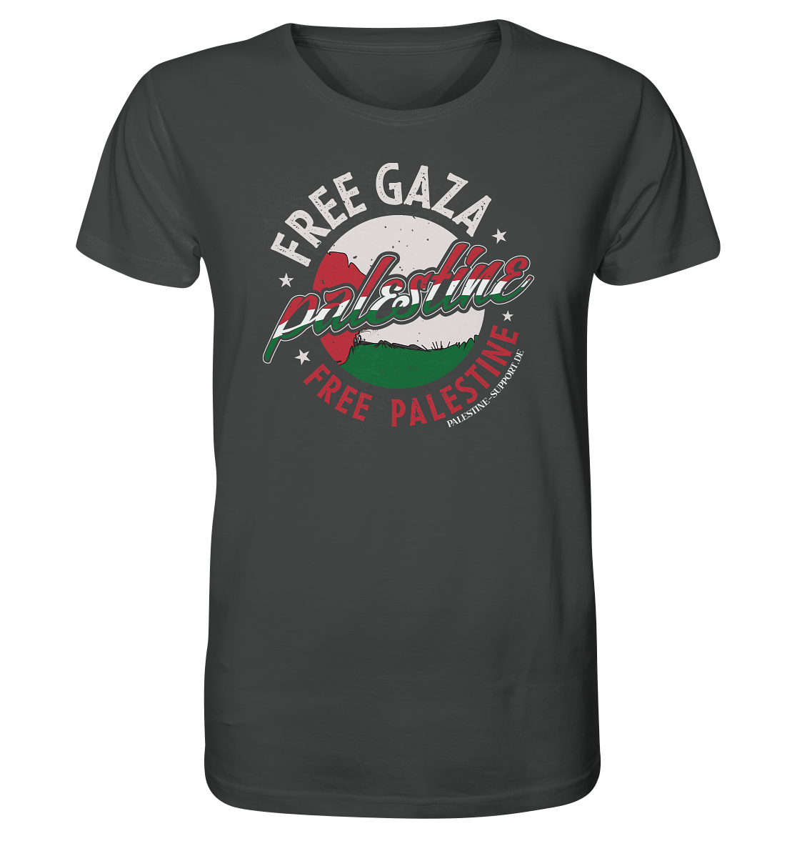 Herren Tshirt mit Free Gaza und Free Palestine Schriftzug im verwaschenen Design in Anthracite