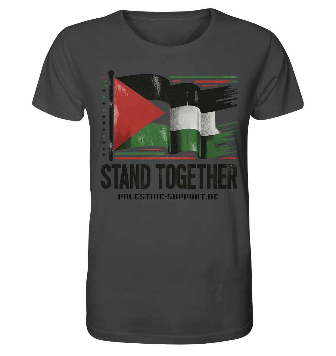 Herren shirt mit Stand Together Schriftzug und 3D Palästina Fahne in Anthracite