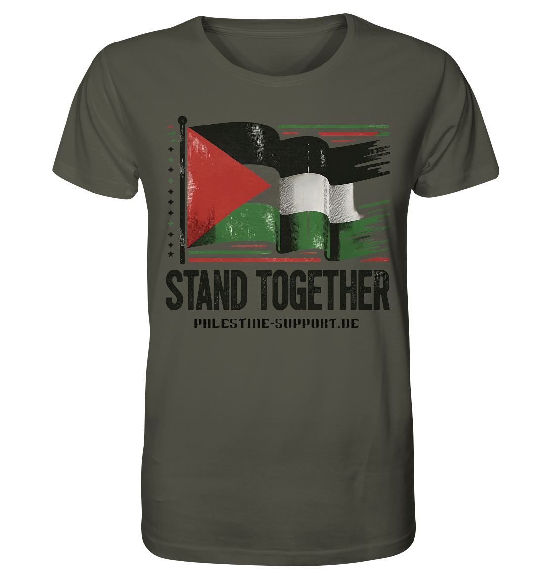 Herren Tshirt mit Stand Together Schriftzug und Palästina Fahne in Khaki