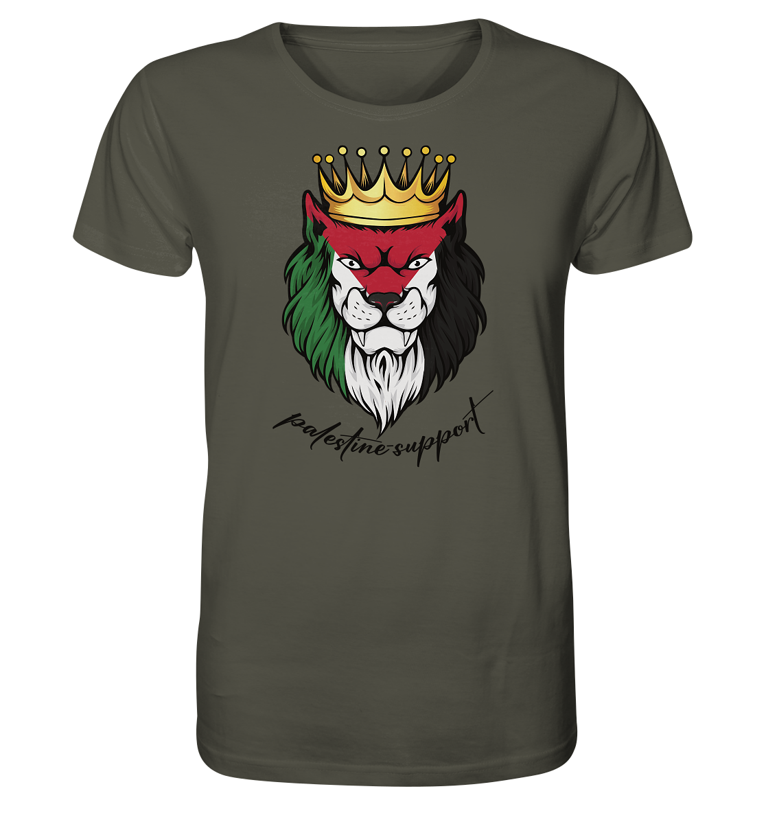 Herren Streetwear Tshirt mit Palästina Löwen Motiv in Khaki