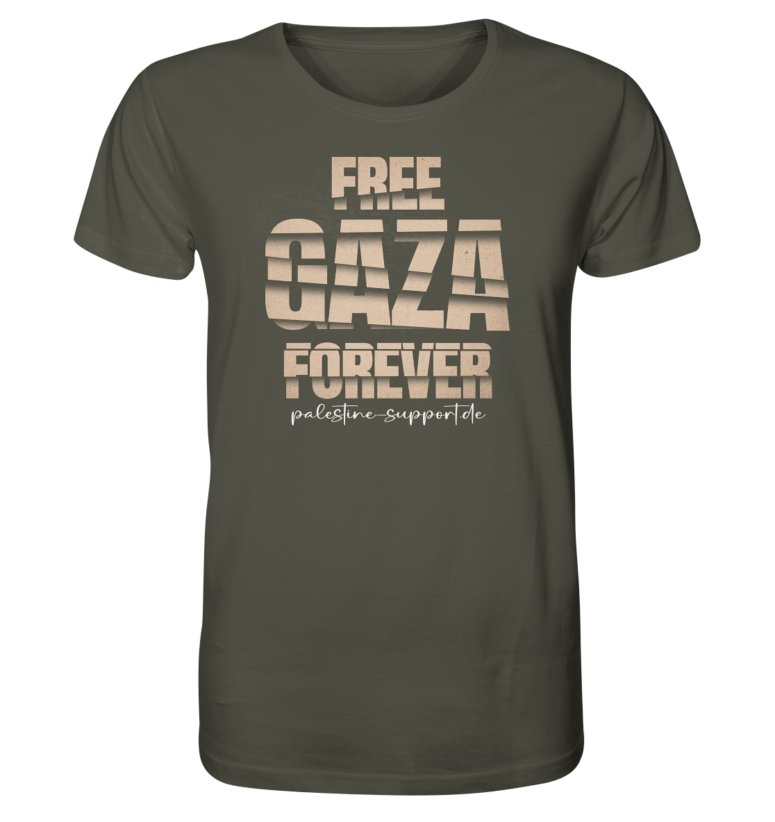 Free Gaza - Herren Shirt -mit palestine-support und Free Gaza forever in Gold Schriftzug in Khaki