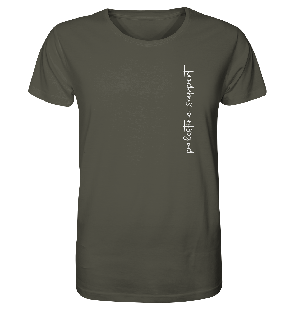 Starkes Statement auf Stoff: Dieses Shirt vereint die palästinensische Flagge mit der Faust des Widerstands und der Botschaft „Free Gaza – Free Palestine“ auf der Rückseite. An der Front der Schriftzug - "Palestine-Support"