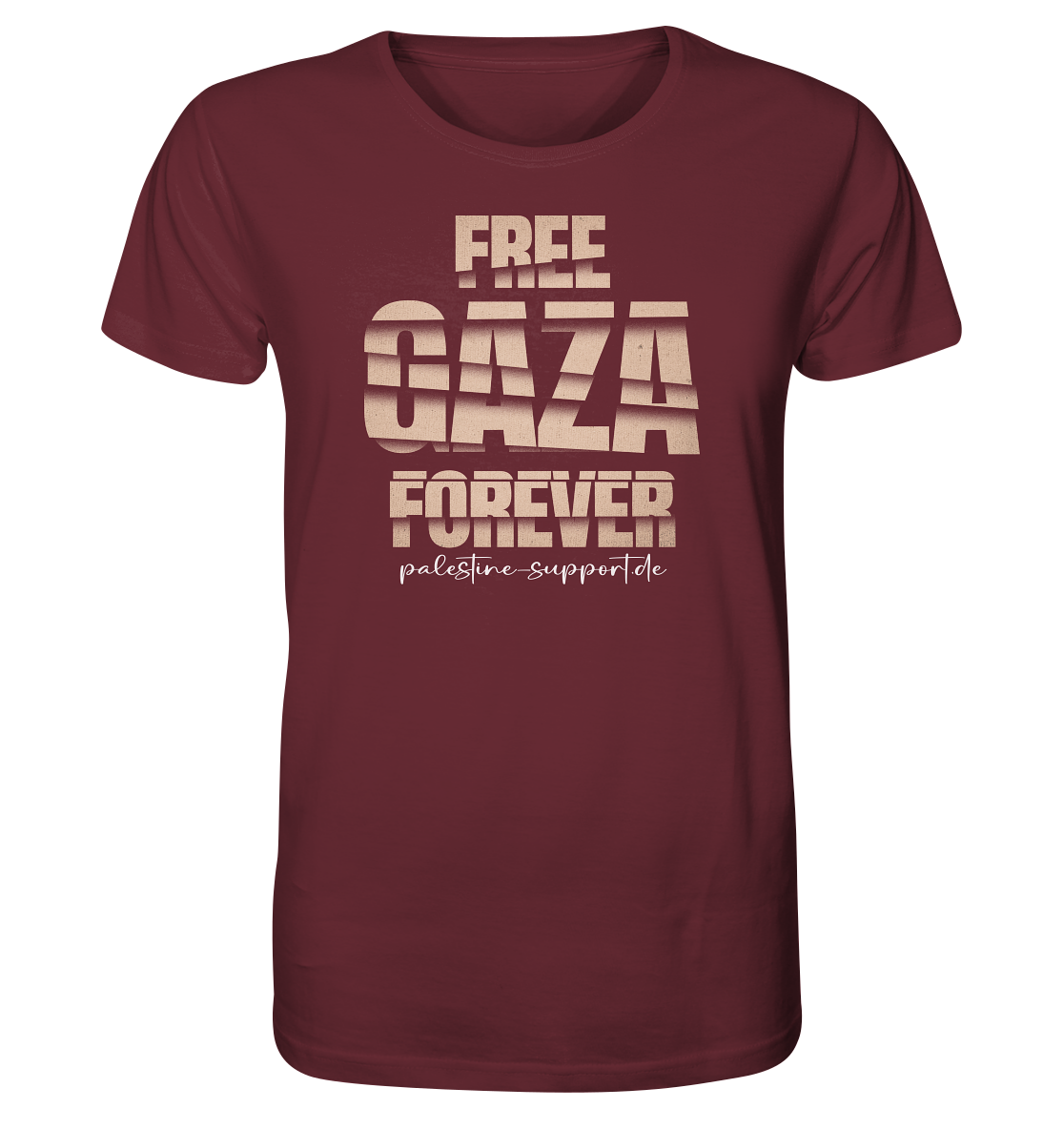 Free Gaza - Herren Shirt -mit palestine-support und Free Gaza forever in Gold Schriftzug in Burgundy