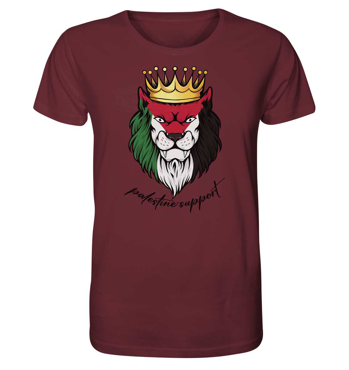 Herren Streetwear Tshirt mit Palästina Löwen Motiv in Burgundy