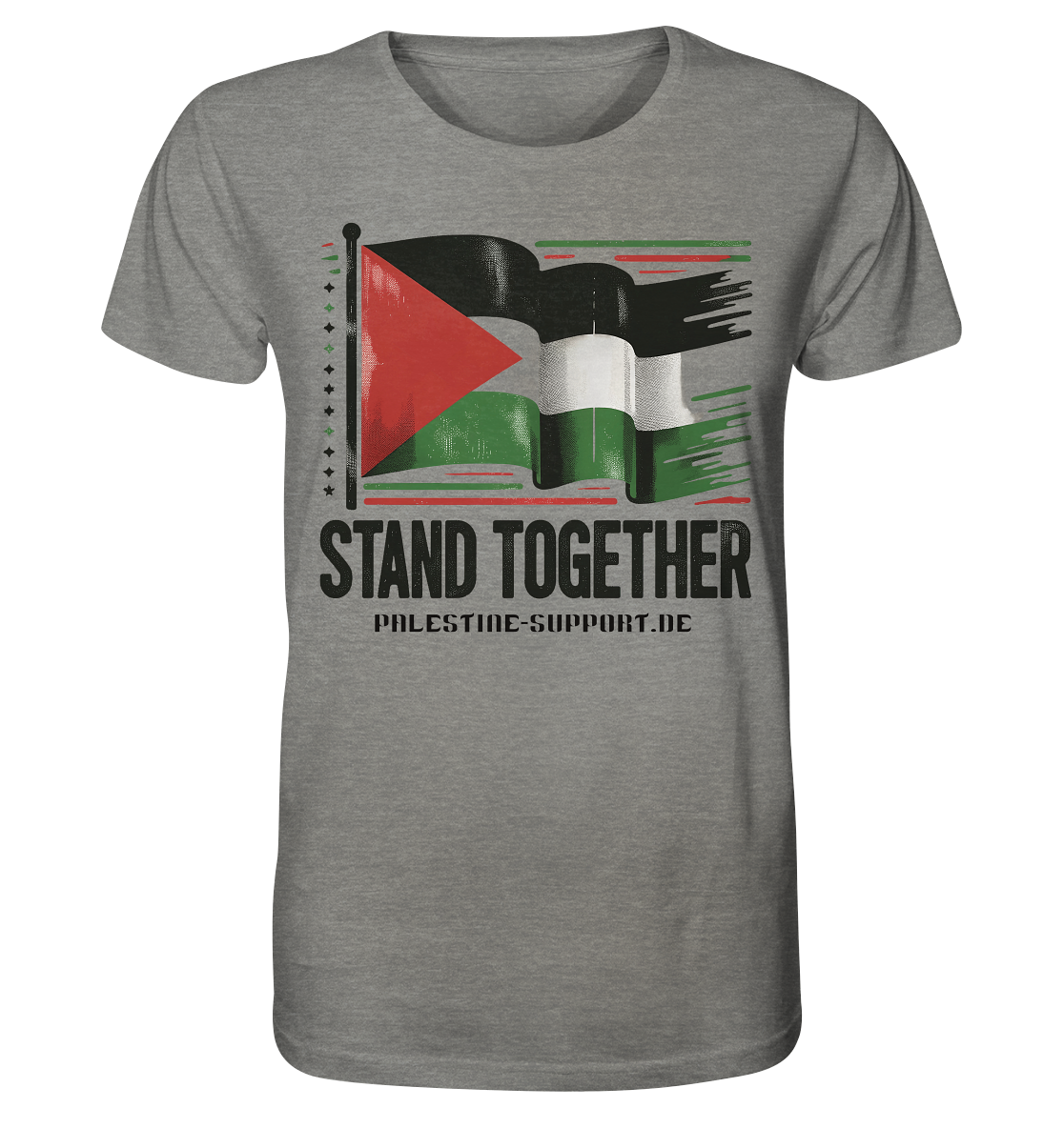 Herren Tshirt mit Stand Together Schriftzug Palästina Fahne in Mid Heather Grey