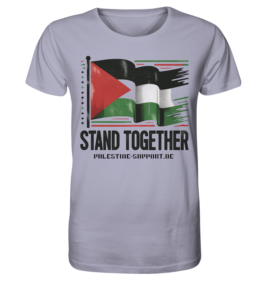 Herren shirt mit Stand Together palestine support Schriftzug und Palästina Fahne in Lavender