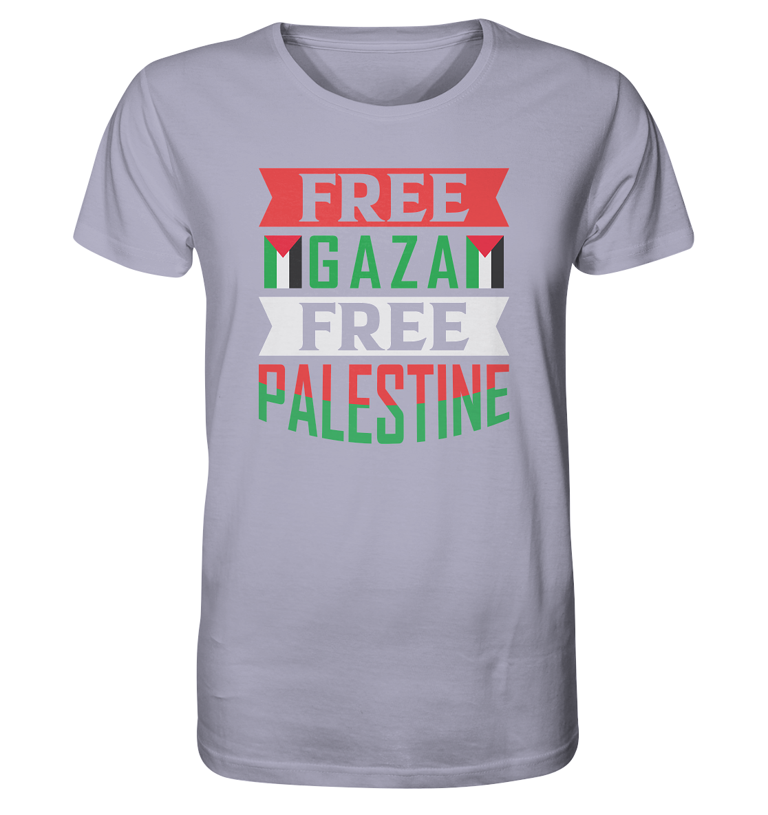 Herren sport Tshirt in Free Gaza und Free Palestine Schriftzug in Lavender