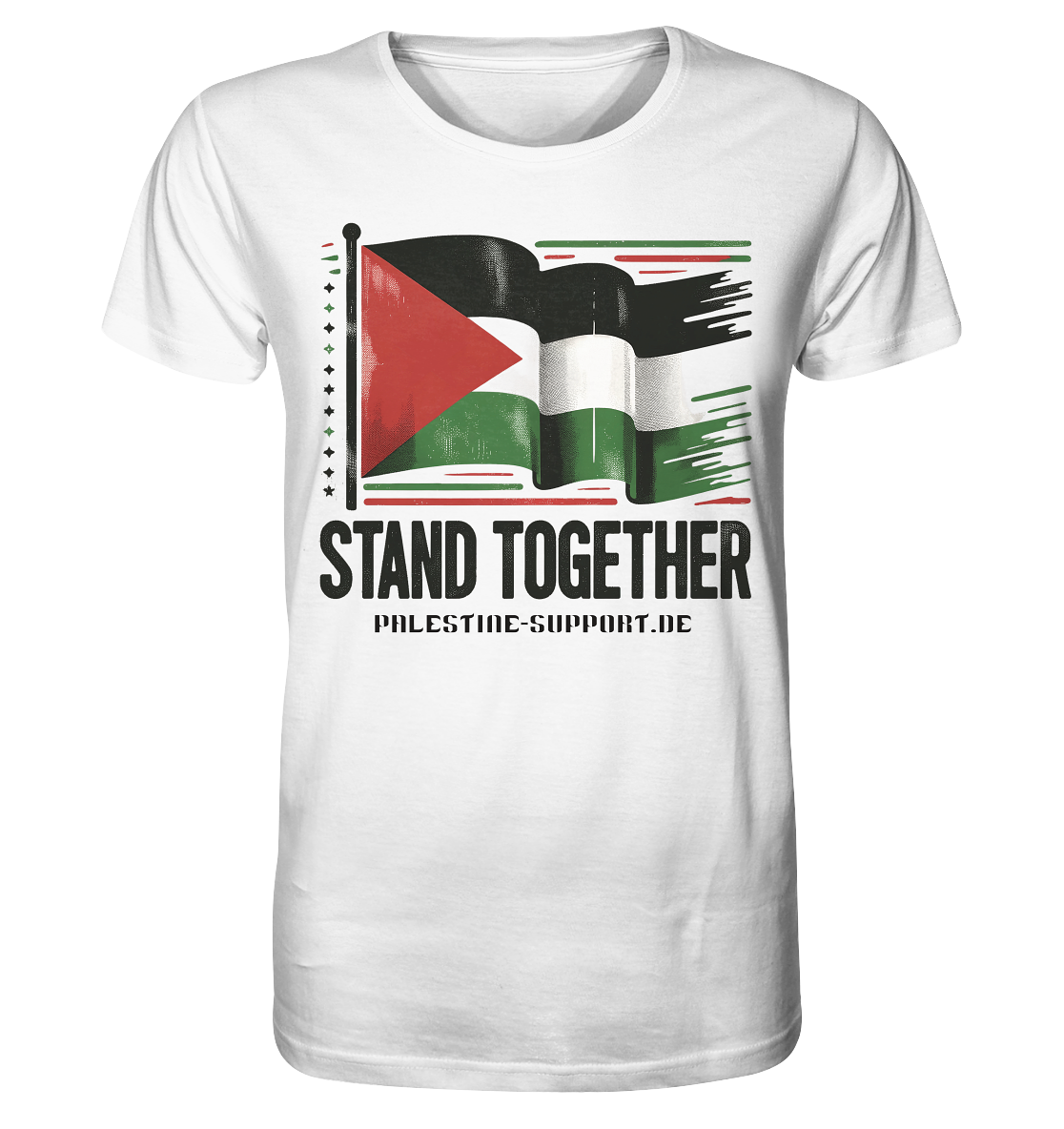 Herren Tshirt mit Stand Together Schriftzug und 3D Palästina Fahne in White