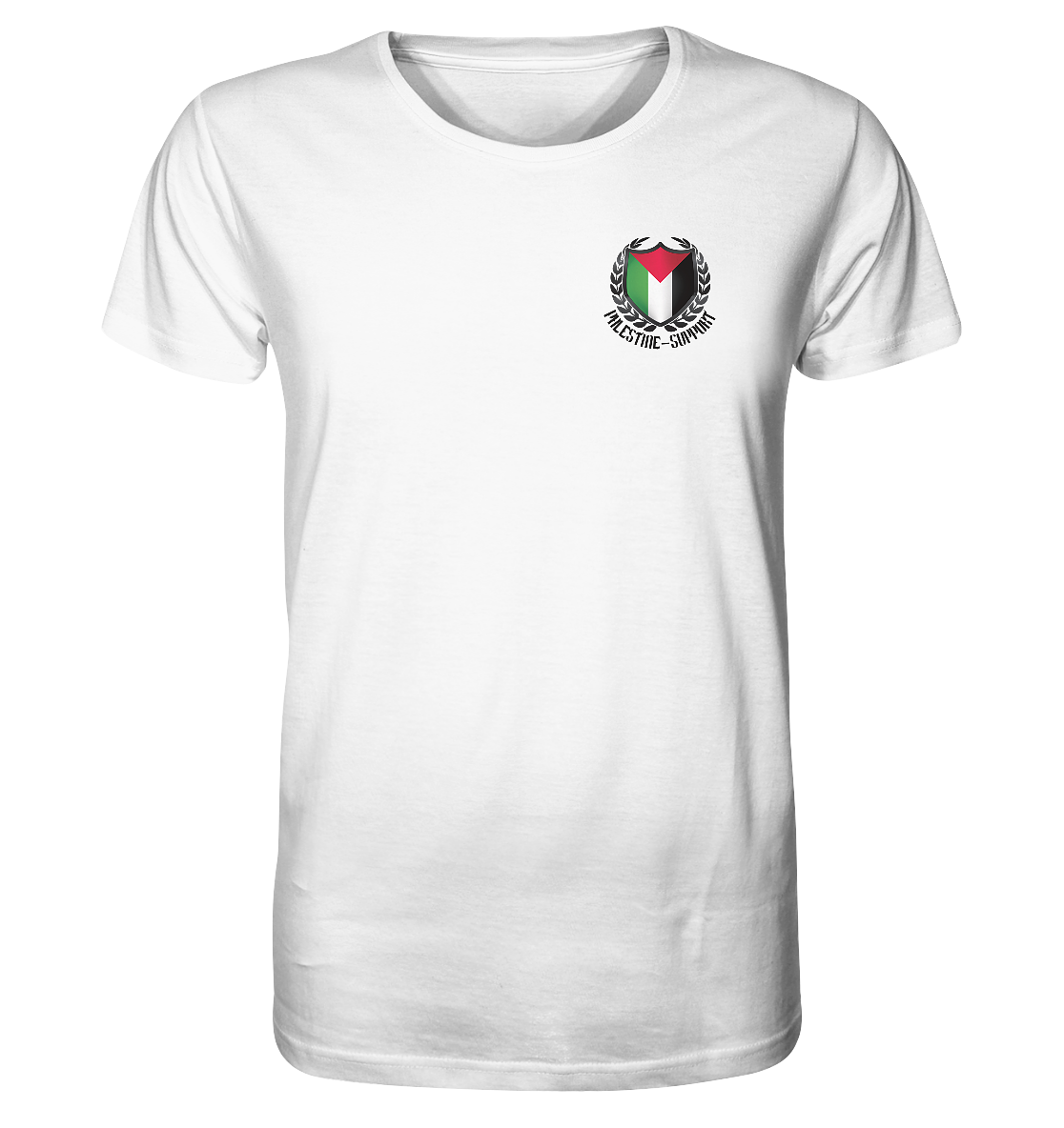 Herren Streetwear Shirt mit Palestine Design auf Brusthöhe in White
