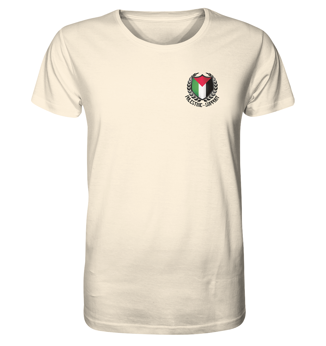 Herren T-Shirt mit Brust-Print Palästina Flagge im Lorbeerkranz in Natural Raw