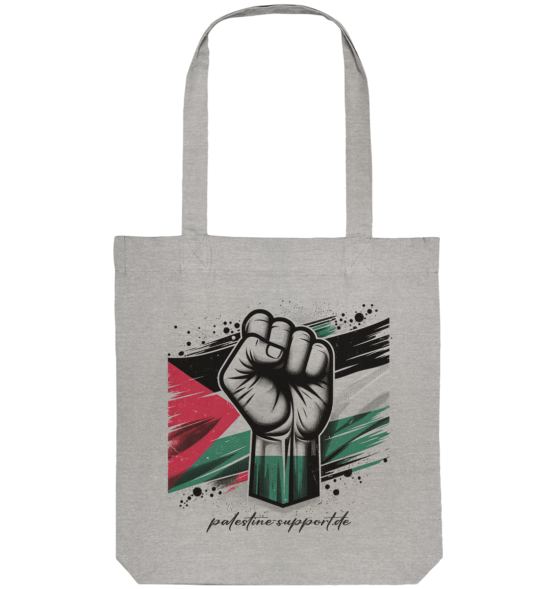 Tragetasche mit Griff und free Palestine Widerstand Symbol in Heather Grey