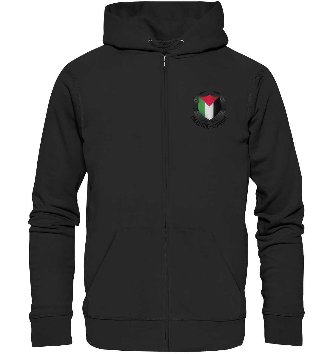 Schwarzer Kapuzenpullover mit Palästina-Logo und Reißverschluss
