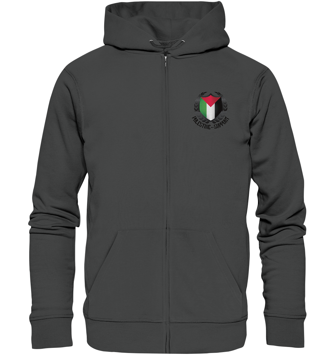 Zip-Hoodie mit dem Original palestine-support Wappen in Anthracite