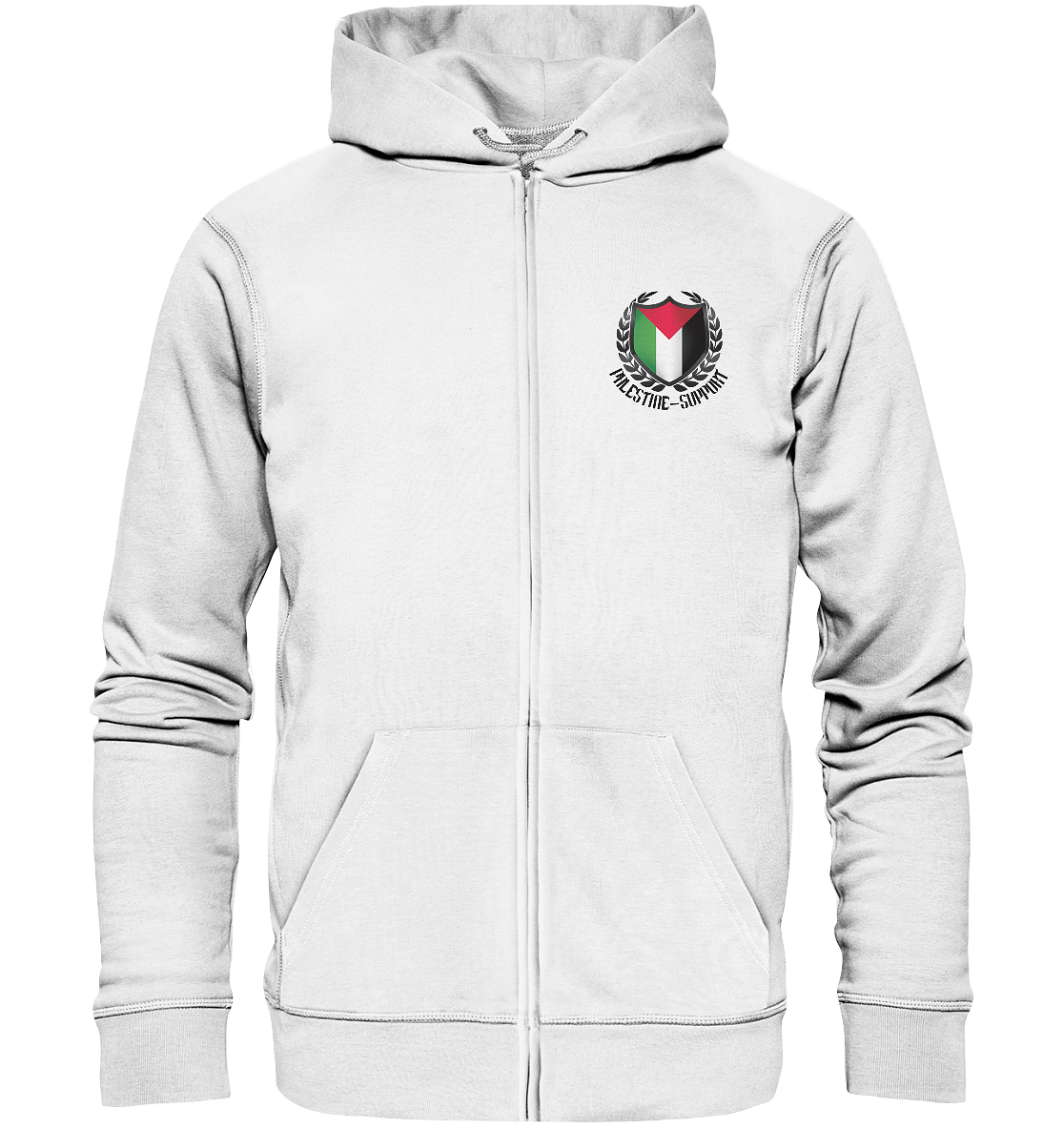 Weißer Zipper mit Reißverschluss mit Brust-Print Palästina Flagge im Lorbeerkranz