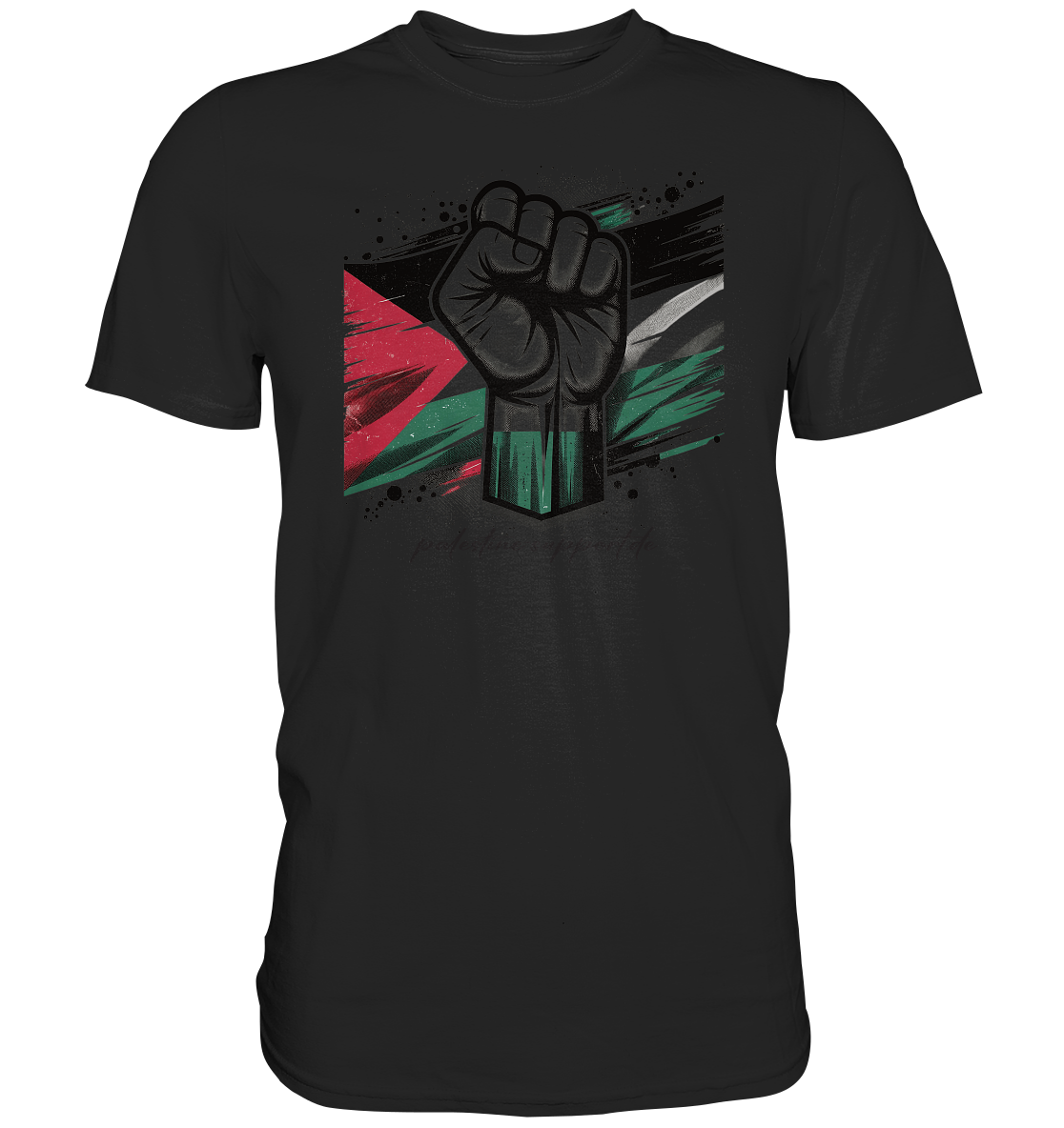 Herren Tshirt mit Widerstandssymbolik der Palästinenser in Black
