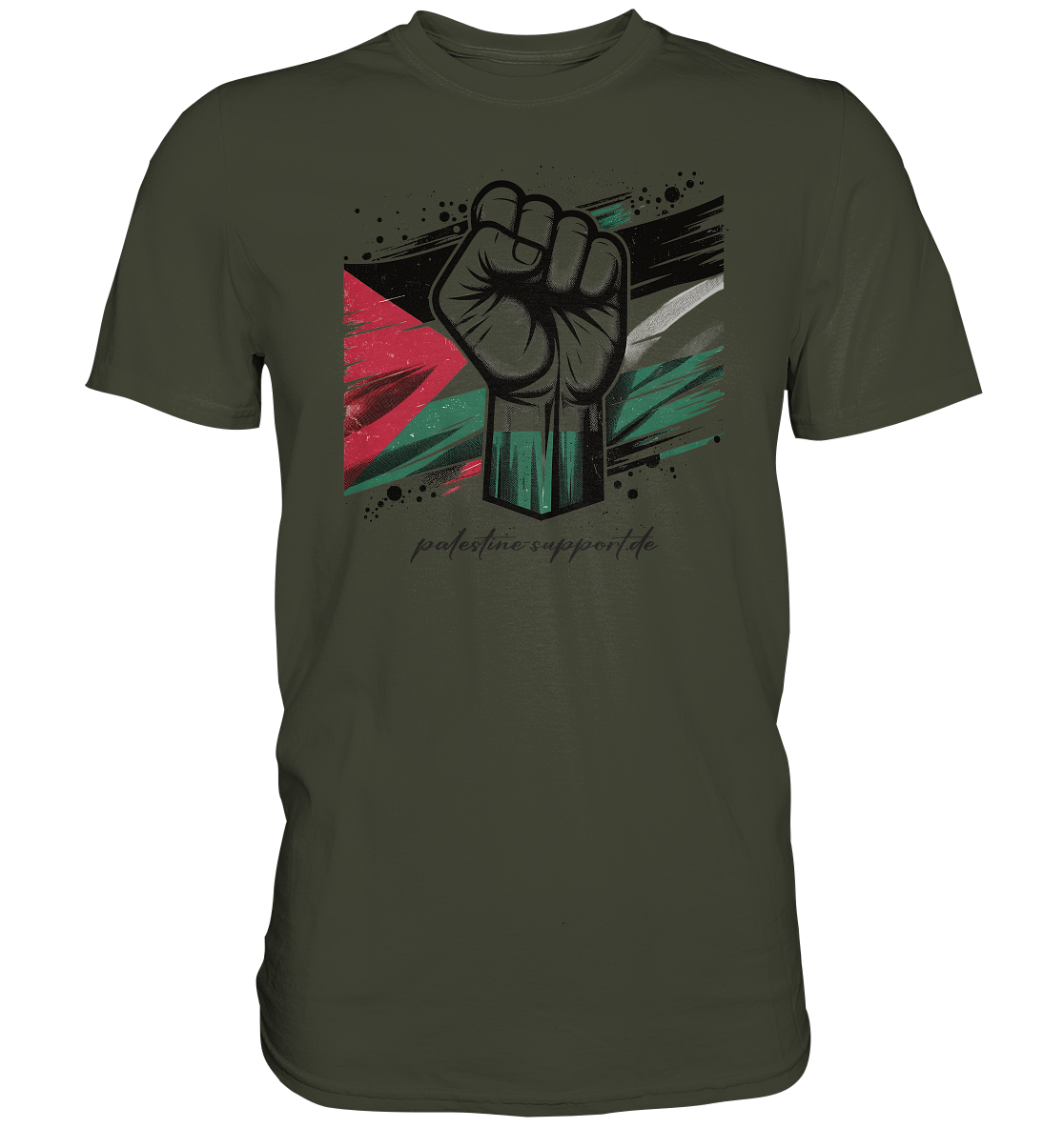 Herren Military Tshirt mit Widerstandssymbolik der Palästinenser in Urban Khaki