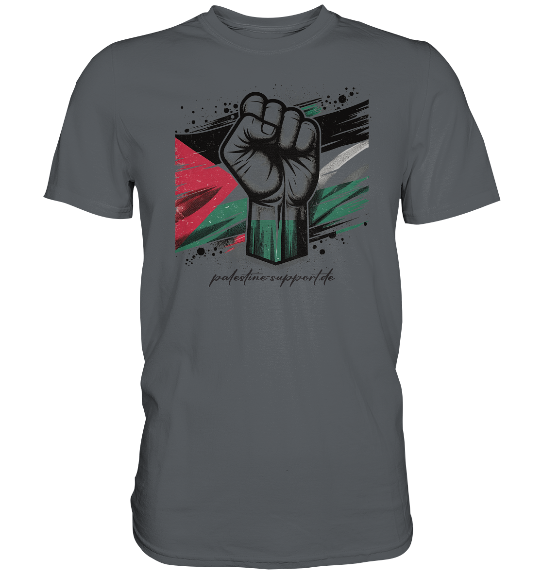 Herren Tshirt mit Widerstandssymbolik der Palästinenser in Dark Grey
