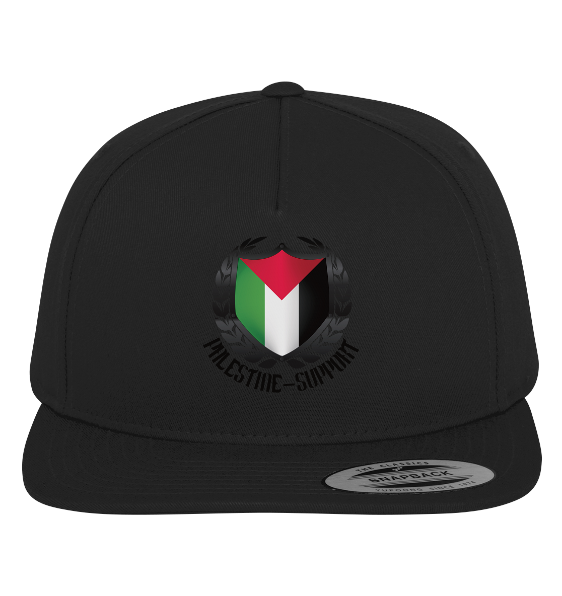 Snapback-Cap mit palestine-support.de Original Wappen in Schwarz