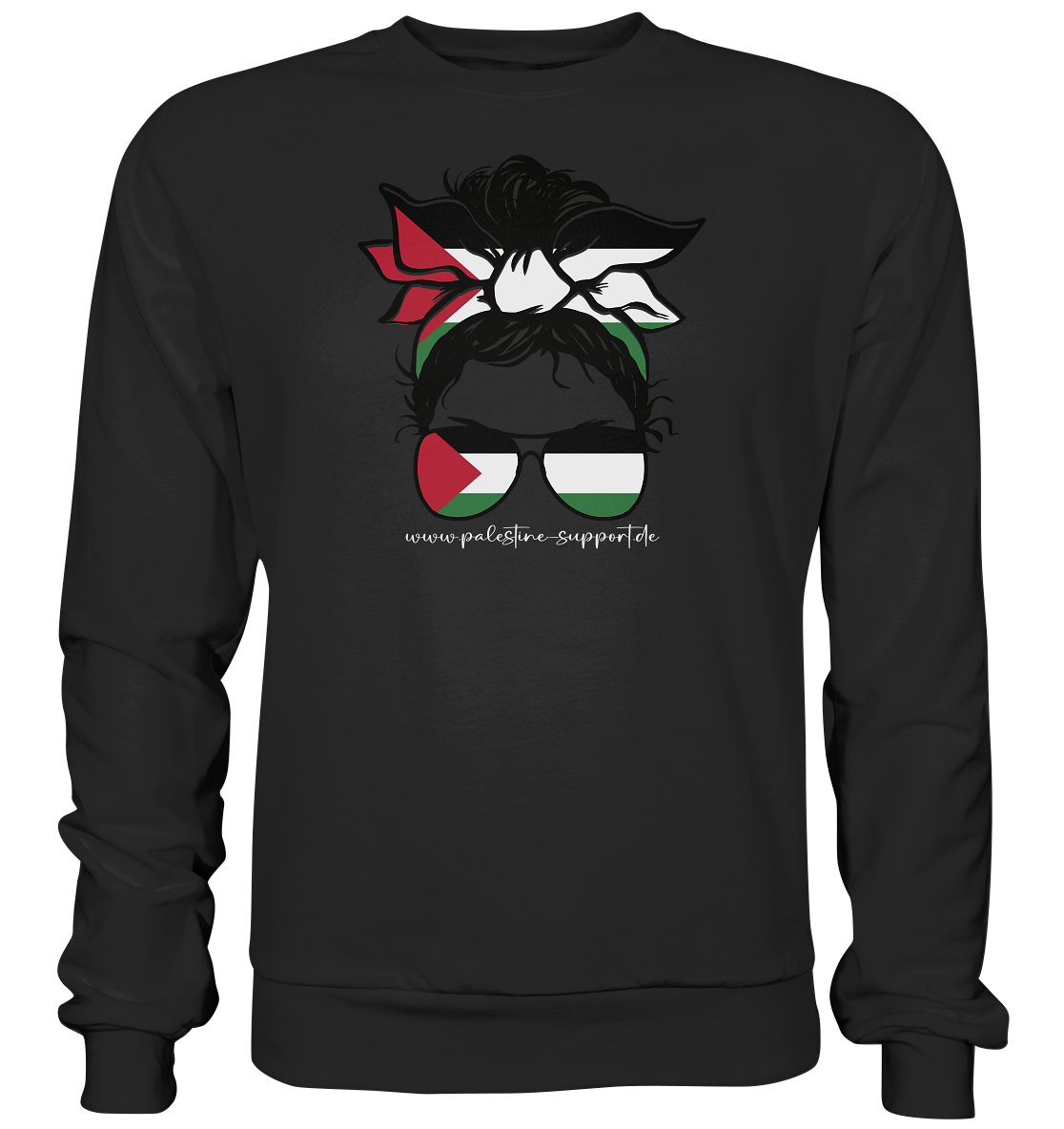 Premium Sweatshirt - palestine-support Schriftzug und Abbildung einer Frau in Palestine - Bandana Style in Black