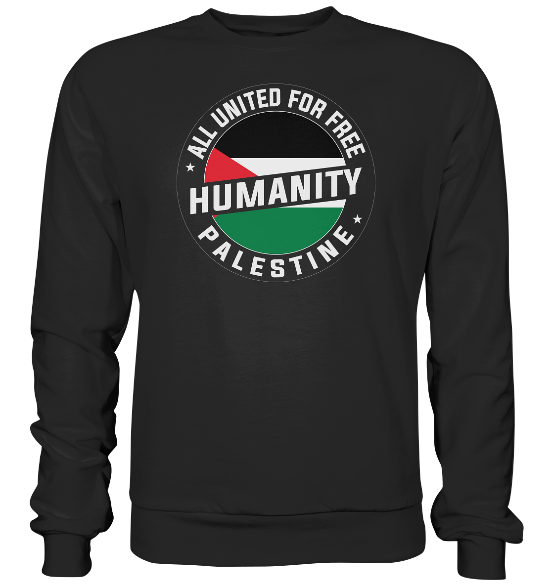 Modern gestalteter Unisex Pullover in Schwarz mit hochwertigem Druck – Palästina Design als Statement