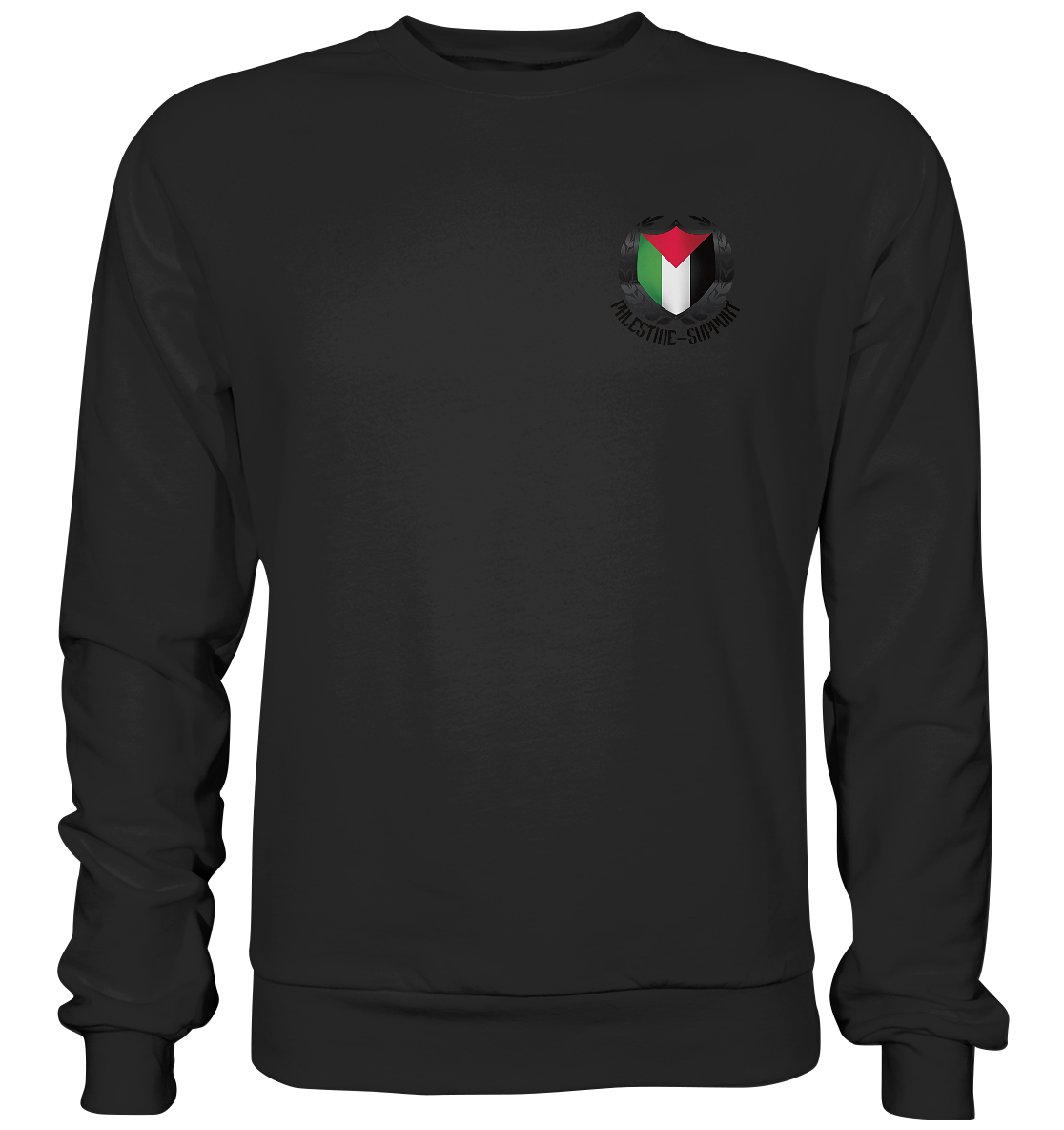 Schwarzer Unisex Sweatshirt mit Palästina-Flagge im Brustbereich