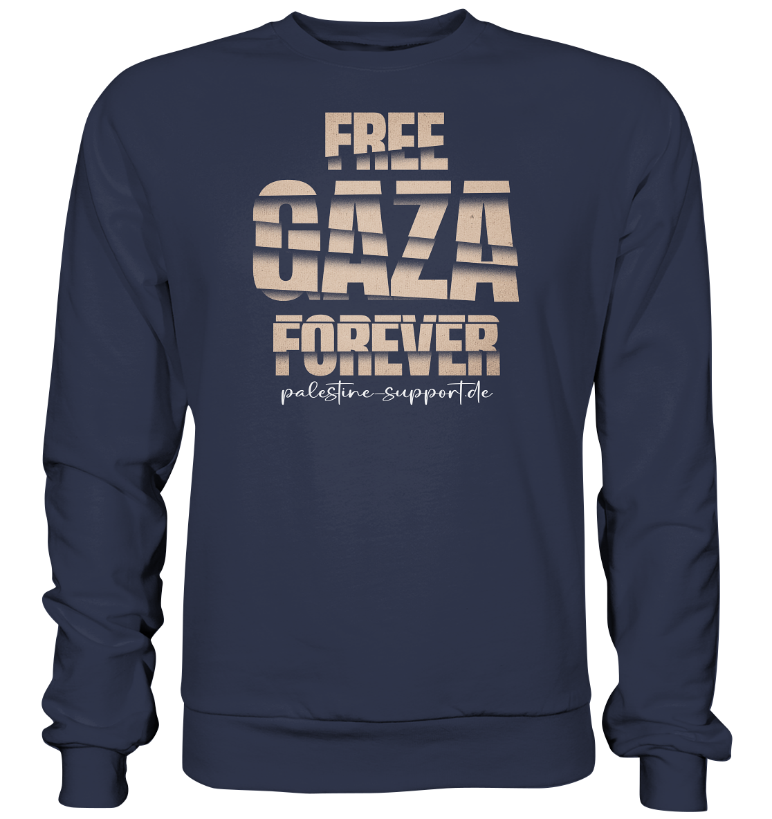 Free Gaza - Sweatshirt -mit palestine-support und Free Gaza Forever Gold-Schriftzug in Gitter Style in Deep Navy