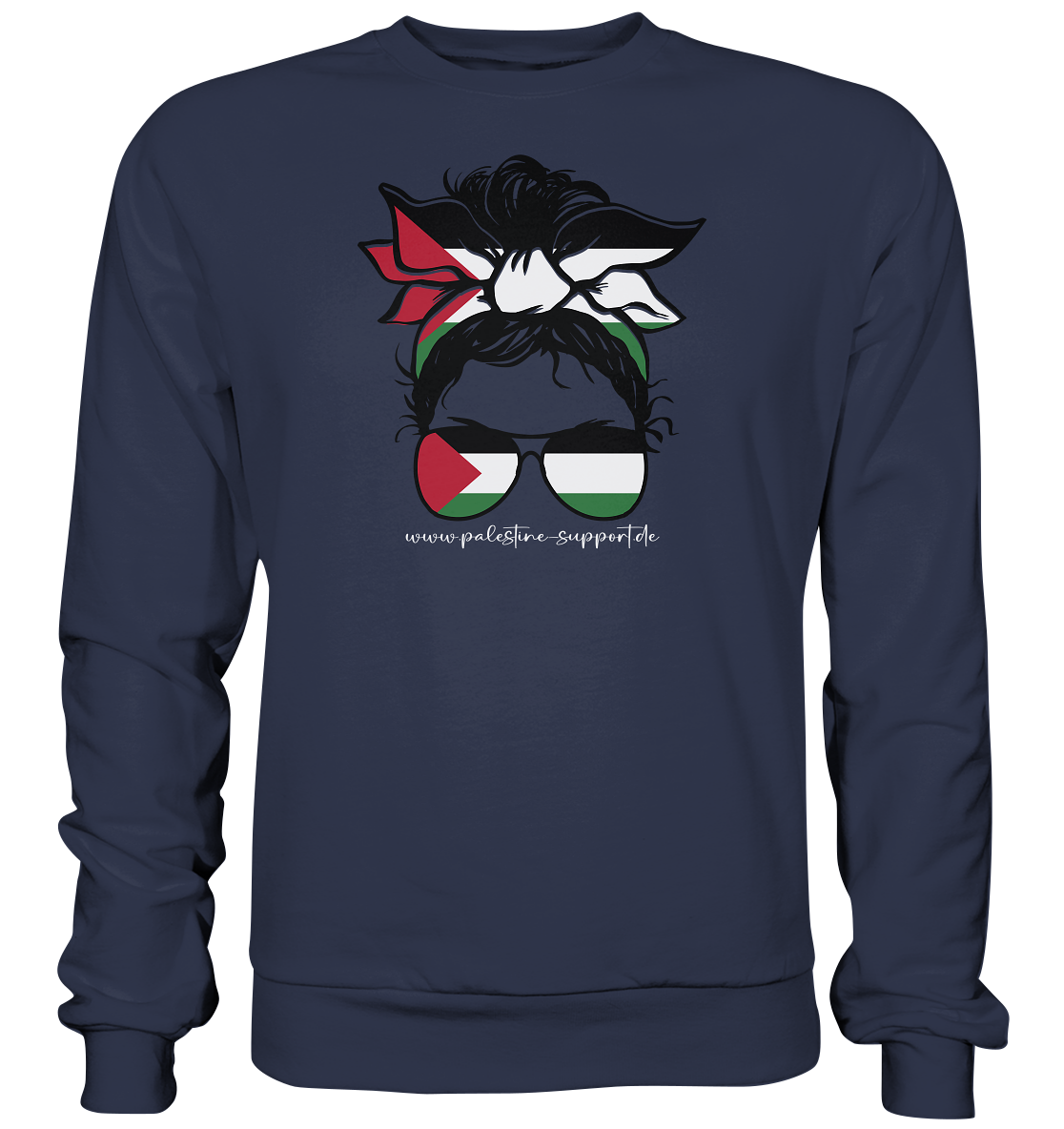 Premium Sweatshirt - palestine-support Schriftzug und Abbildung einer Frau in Palestine - Bandana Style in Deep Navy
