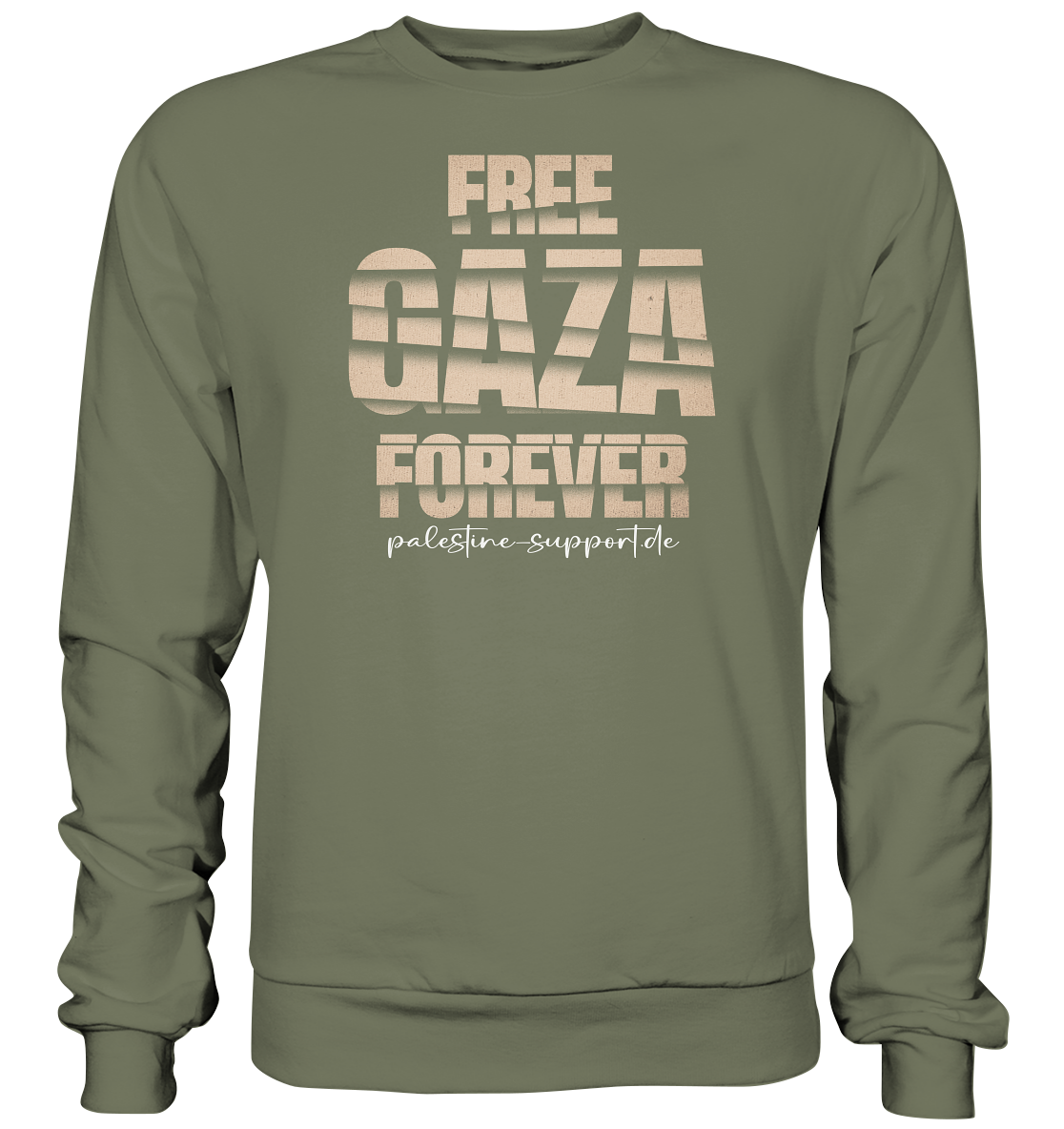 Free Gaza - Sweatshirt -mit palestine-support und Free Gaza Forever Gold-Schriftzug in Gitter Style in Classic Olive