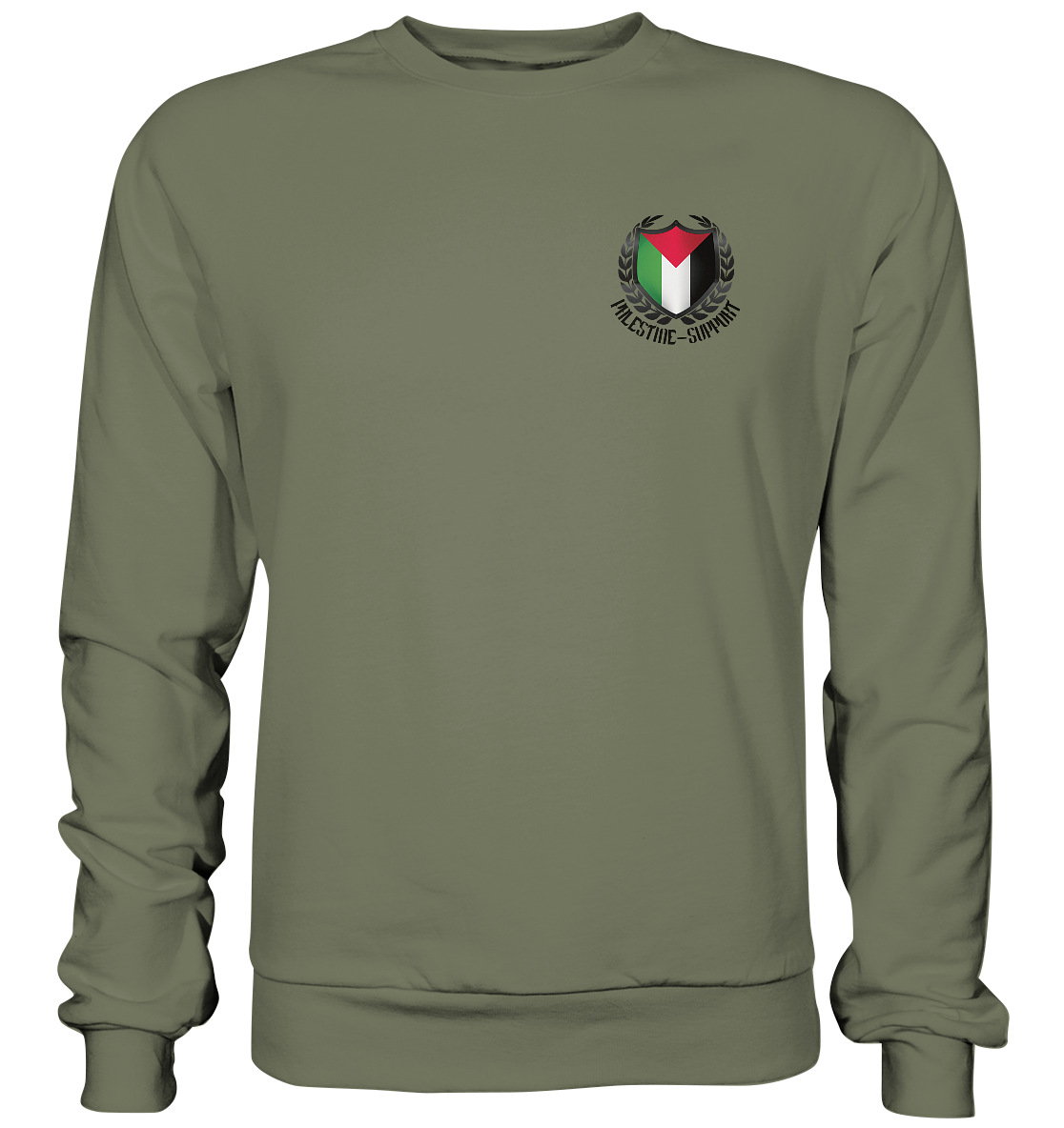 Unisex Sweatshirt in Classic Olive mit Front-Zipper und Palästina Emblem