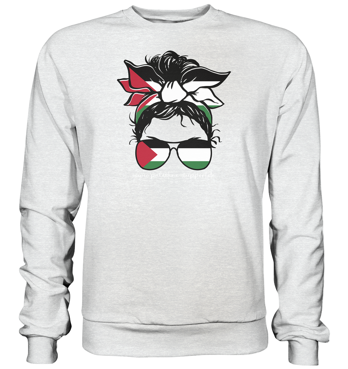 Premium Sweatshirt - palestine-support Schriftzug und Abbildung einer Frau in Palestine - Bandana Style in White