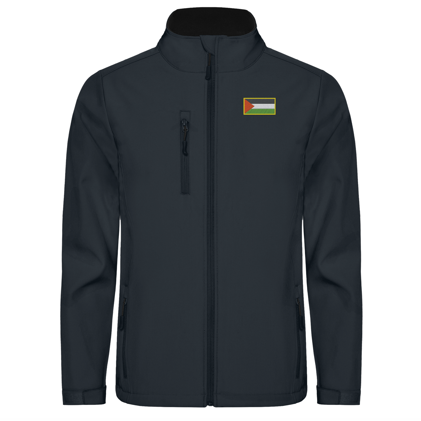 Schwarze Softshell Jacke gestickt mit free Palestine Fahne